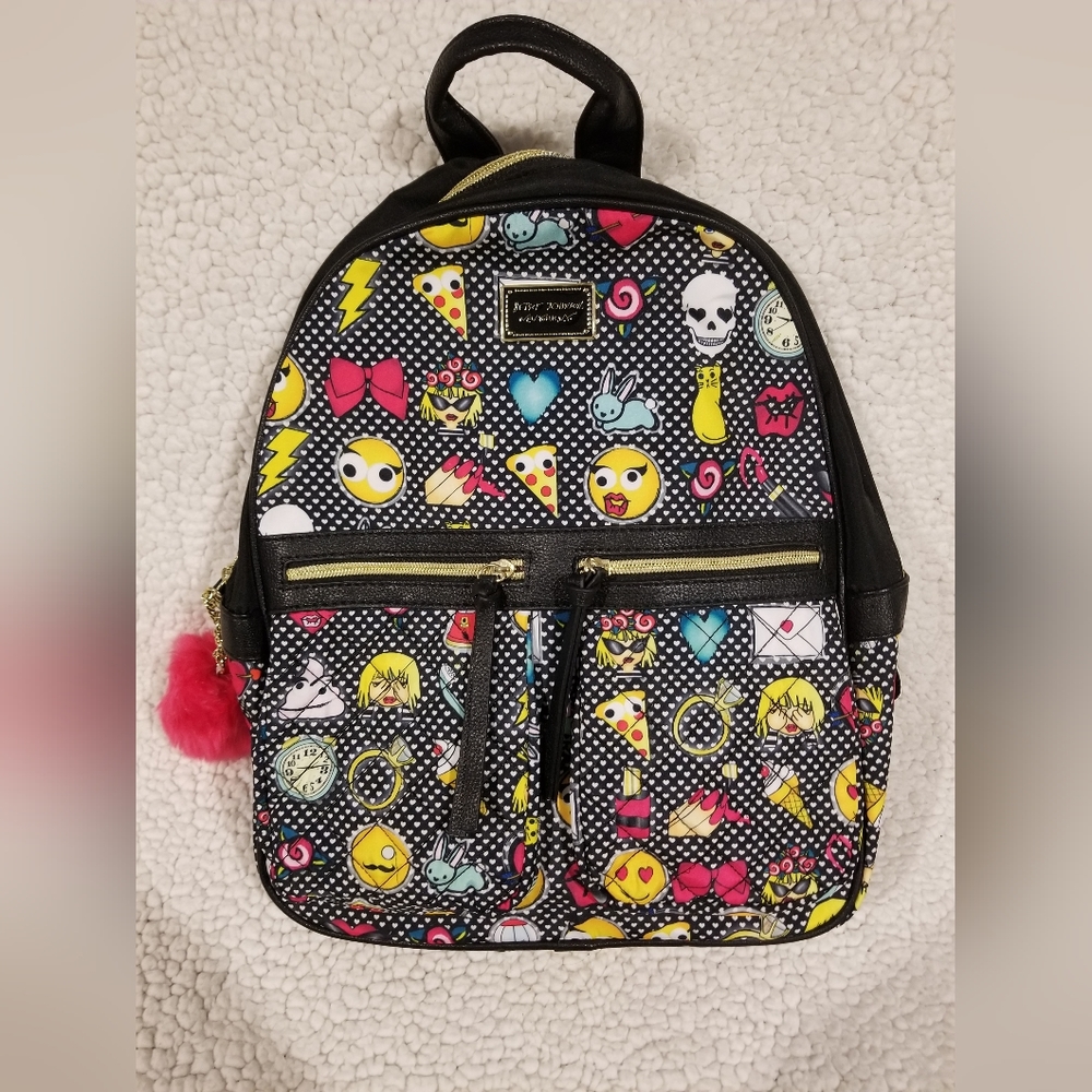 Betsey Johnson Backpack Emoji Black Fabric Medium Siz… Gem